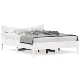 Solid white pine wood bed frame 135x190 cm by vidaXL, Beds and slatted bases - Ref: Foro24-844746, Price: 123,92 €, Discount: %