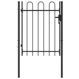 Cancela de valla con una puerta y arcos acero negro 1x1,2 m