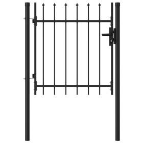 Cancela de valla con una puerta y puntas acero negro 1x1 m