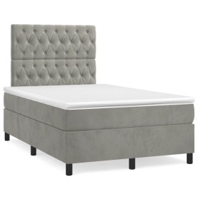 Cama box spring con colchón terciopelo gris claro 120x190 cm