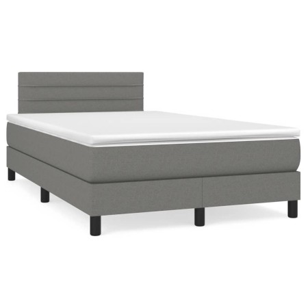 Cama box spring con colchón y LED tela marrón oscuro 120x190 cm