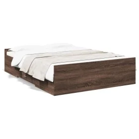 Oak brown engineered wood bed with drawers 140x190 cm by vidaXL, Beds and slatted bases - Ref: Foro24-3280313, Price: 148,61 ...