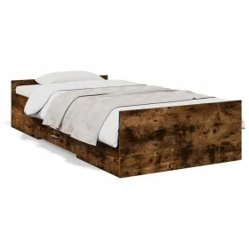 Smoked oak engineered wood bed with drawers 75x190 cm by vidaXL, Beds and slatted bases - Ref: Foro24-3280353, Price: 108,45 ...