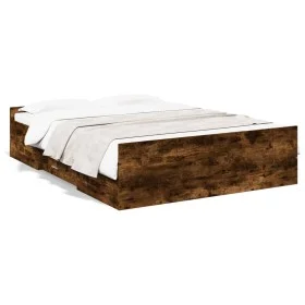 Smoked oak engineered wood bed with drawers 140x190 cm by vidaXL, Beds and slatted bases - Ref: Foro24-3280311, Price: 140,37...