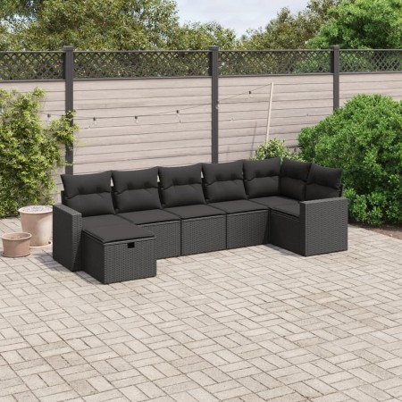 Garten-Essgruppe 7-teilig mit schwarzen Polstern aus synthetischem Rattan. von vidaXL, Gartensets - Ref: Foro24-3263501, Prei...