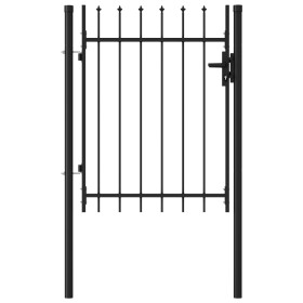 Cancela de valla con una puerta y puntas acero negro 1x1,2 m