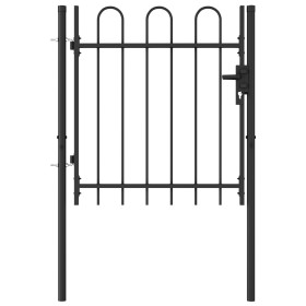 Cancela de valla con una puerta y arcos acero negro 1x1 m