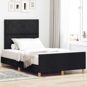 Estructura de cama con cabecera Negro 120 x 190 cm tela