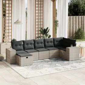 7-teiliges Gartensofa-Set mit grauen PE-Rattan-Kissen. von vidaXL, Gartensets - Ref: Foro24-3264456, Preis: 444,14 €, Rabatt: %