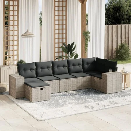 Set de sofás de jardín 7 piezas con cojines ratán PE gris by vidaXL, Garden sets - Ref: Foro24-3264456, Price: 444,14 €, Disc...