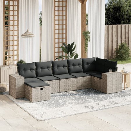 Set de sofás de jardín 7 piezas con cojines ratán PE gris de vidaXL, Conjuntos de jardín - Ref: Foro24-3264456, Precio: 436,3...