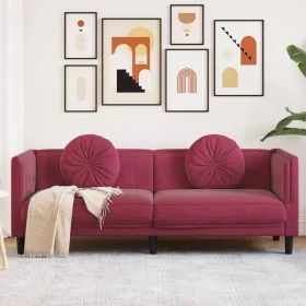 Sofá con cojines 3 plazas terciopelo rojo tinto by vidaXL, Sofas - Ref: Foro24-372646, Price: 272,01 €, Discount: %