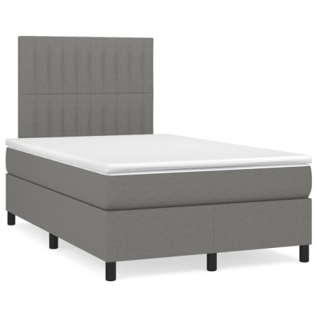 Cama box spring con colchón y LED tela marrón oscuro 120x190 cm