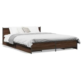 Oak brown engineered wood bed with drawers 120x200 cm by vidaXL, Beds and slatted bases - Ref: Foro24-3279941, Price: 182,17 ...