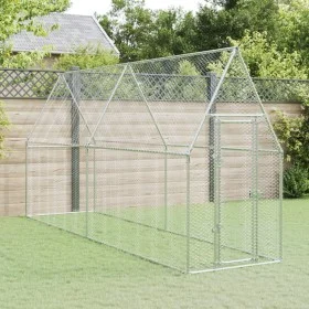 Hühnerkäfig aus verzinktem silbernem Stahl 400x100x190 cm von vidaXL, Käfige und Lebensräume für Kleintiere - Ref: Foro24-172...