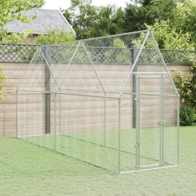Hühnerkäfig aus verzinktem silbernem Stahl 400x100x190 cm von vidaXL, Käfige und Lebensräume für Kleintiere - Ref: Foro24-172...