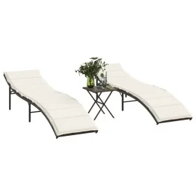 Tumbonas con mesita 2 unidades ratán sintético marrón by vidaXL, Loungers - Ref: Foro24-368252, Price: 247,07 €, Discount: %