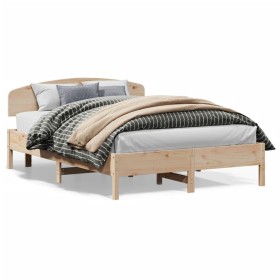 Bed frame with solid pine wood headboard 140x200 cm by vidaXL, Beds and slatted bases - Ref: Foro24-3207209, Price: 159,20 €,...