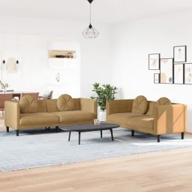 Zweiteiliges Sofaset mit braunen Samtkissen. von vidaXL, Sofas - Ref: Foro24-3209266, Preis: 527,67 €, Rabatt: %