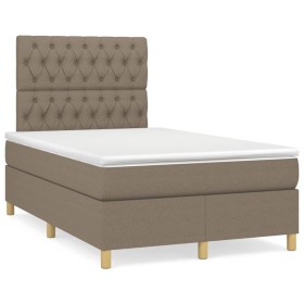 Cama box spring con colchón tela gris taupe 120x190 cm