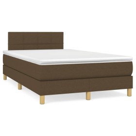 Cama box spring con colchón tela marrón oscuro 120x190 cm