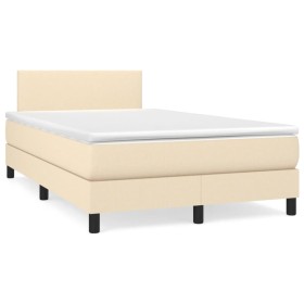 Cama box spring con colchón tela color crema 120x190 cm