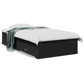 Black engineered wood bed with drawers 100x200 cm by vidaXL, Beds and slatted bases - Ref: Foro24-3280420, Price: 118,00 €, D...