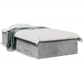 Concrete gray engineered wood bed with drawers 90x200 cm by vidaXL, Beds and slatted bases - Ref: Foro24-3280429, Price: 111,...