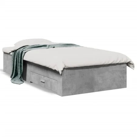 Concrete gray engineered wood bed with drawers 90x200 cm by vidaXL, Beds and slatted bases - Ref: Foro24-3280429, Price: 111,...