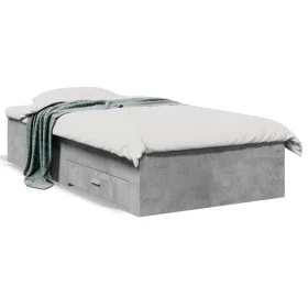 Concrete gray engineered wood bed with drawers 90x190 cm by vidaXL, Beds and slatted bases - Ref: Foro24-3280436, Price: 101,...