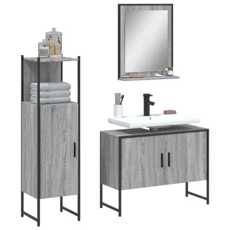 Set de muebles de baño 3 pzas madera contrachapada gris sonoma by vidaXL, Bathroom furniture - Ref: Foro24-3214352, Price: 14...
