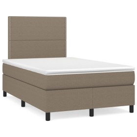 Cama box spring con colchón y LED tela gris taupe 120x190 cm