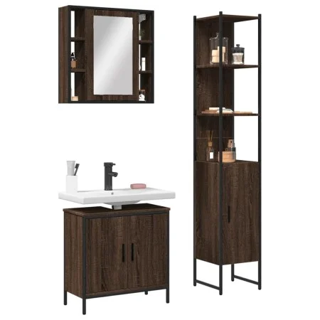 Set de muebles de baño 3 pzas madera contrachapada roble marrón by vidaXL, Bathroom furniture - Ref: Foro24-3214744, Price: 2...