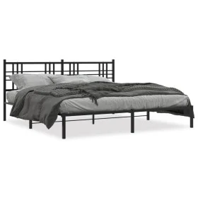 Bed frame with black metal headboard 200x200 cm by vidaXL, Beds and slatted bases - Ref: Foro24-376331, Price: 124,09 €, Disc...