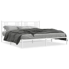 Metal bed frame with white headboard 183x213 cm by vidaXL, Beds and slatted bases - Ref: Foro24-376378, Price: 102,29 €, Disc...