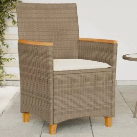 Sillas de jardín con cojín 2 uds ratán PE beige y madera acacia by vidaXL, Garden chairs - Ref: Foro24-368722, Price: 206,72 ...