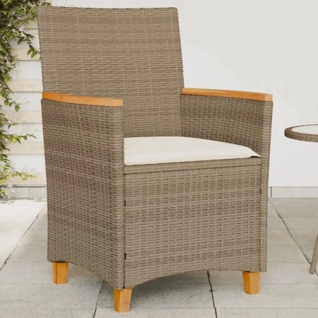 Gartenstühle mit Kissen, 2 Stück, PE-Rattan in Beige und Akazienholz. von vidaXL, Gartenstühle - Ref: Foro24-368722, Preis: 2...