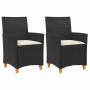Gartenstühle mit Kissen, 2 Stück, PE-Rattan in Schwarz und Akazienholz. von vidaXL, Gartenstühle - Ref: Foro24-368717, Preis:...