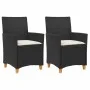 Sillas de jardín con cojín 2 uds ratán PE negro y madera acacia de vidaXL, Sillas de jardín - Ref: Foro24-368717, Precio: 198...
