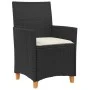 Sillas de jardín con cojín 2 uds ratán PE negro y madera acacia de vidaXL, Sillas de jardín - Ref: Foro24-368717, Precio: 198...