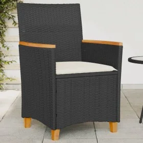 Sillas de jardín con cojín 2 uds ratán PE negro y madera acacia by vidaXL, Garden chairs - Ref: Foro24-368720, Price: 204,80 ...