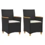 Sillas de jardín con cojín 2 uds ratán PE negro y madera acacia de vidaXL, Sillas de jardín - Ref: Foro24-368720, Precio: 204...