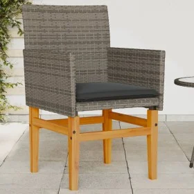 Sillas de jardín y cojines 2 uds ratán PE gris y madera maciza by vidaXL, Garden chairs - Ref: Foro24-368715, Price: 200,79 €...