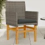 Sillas de jardín y cojines 2 uds ratán PE gris y madera maciza de vidaXL, Sillas de jardín - Ref: Foro24-368715, Precio: 200,...