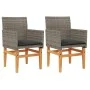 Sillas de jardín y cojines 2 uds ratán PE gris y madera maciza de vidaXL, Sillas de jardín - Ref: Foro24-368715, Precio: 200,...