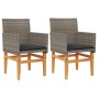 Sillas de jardín y cojines 2 uds ratán PE gris y madera maciza by vidaXL, Garden chairs - Ref: Foro24-368715, Price: 204,76 €...