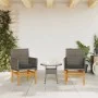 Sillas de jardín y cojines 2 uds ratán PE gris y madera maciza de vidaXL, Sillas de jardín - Ref: Foro24-368715, Precio: 200,...