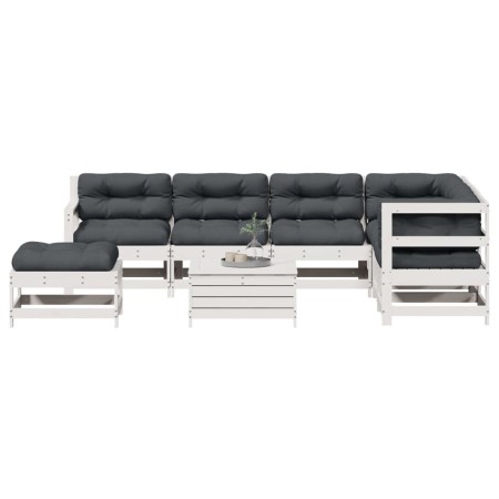 Set muebles jardín con cojines 8 pzas madera maciza pino blanco by vidaXL, Garden sets - Ref: Foro24-3250577, Price: 705,53 €...