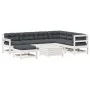 Set muebles jardín con cojines 8 pzas madera maciza pino blanco de vidaXL, Conjuntos de jardín - Ref: Foro24-3250577, Precio:...