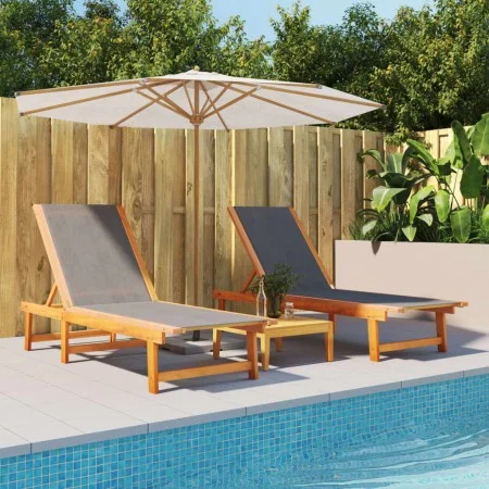 Tumbonas 2 unidades madera maciza de acacia y textileno negro de vidaXL, Tumbonas - Ref: Foro24-3279247, Precio: 301,85 €, De...